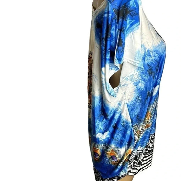 Vtg Y2K SPORT  WORLD BLUE tunic,women one size,blue,shirred,beads,boho,coastal - Picture 6 of 10